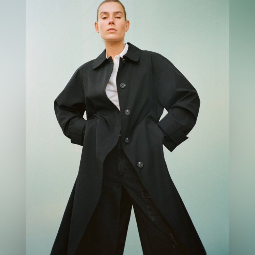 Zara ZW COLLECTION OVERSIZED WATER REPELLENT TRENCH COAT. Black. Size XS. NWT. - Picture 1 of 15